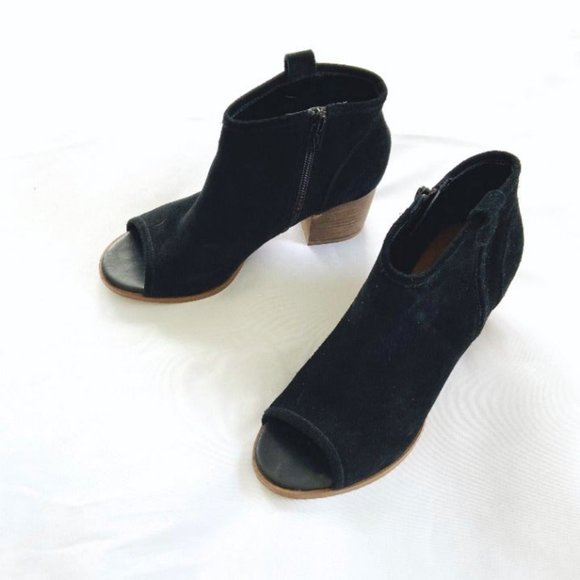 Aldo Black Suede Leather Open Toe Stacked Heel Shoes Heels 6 - Picture 3 of 11